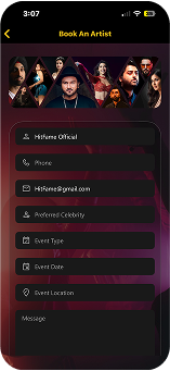 Artist Booking mobile interface