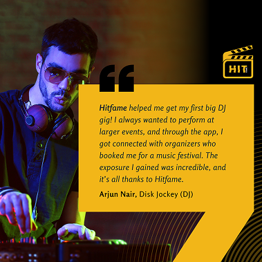 Arjun Nair DJ testimonial for HitFame platform